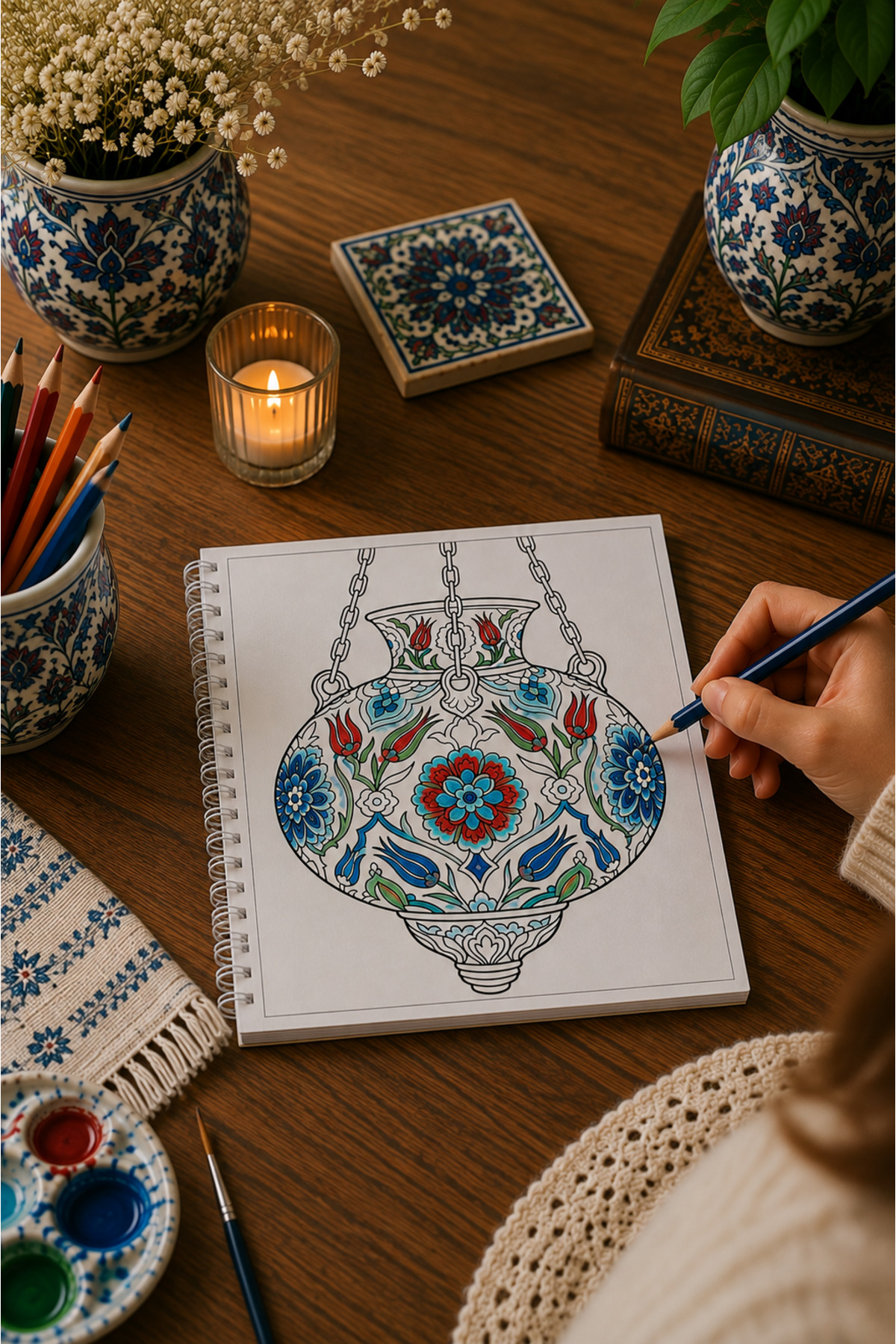 کتاب رنگ‌آمیزی هنر چینی رقص موتیف‌ها – کتاب رنگ‌آمیزی بزرگسال با موتیف‌های سنتی ایزنیک ۳۵ تصویر ۲۰X۲۰ سانتی‌متر