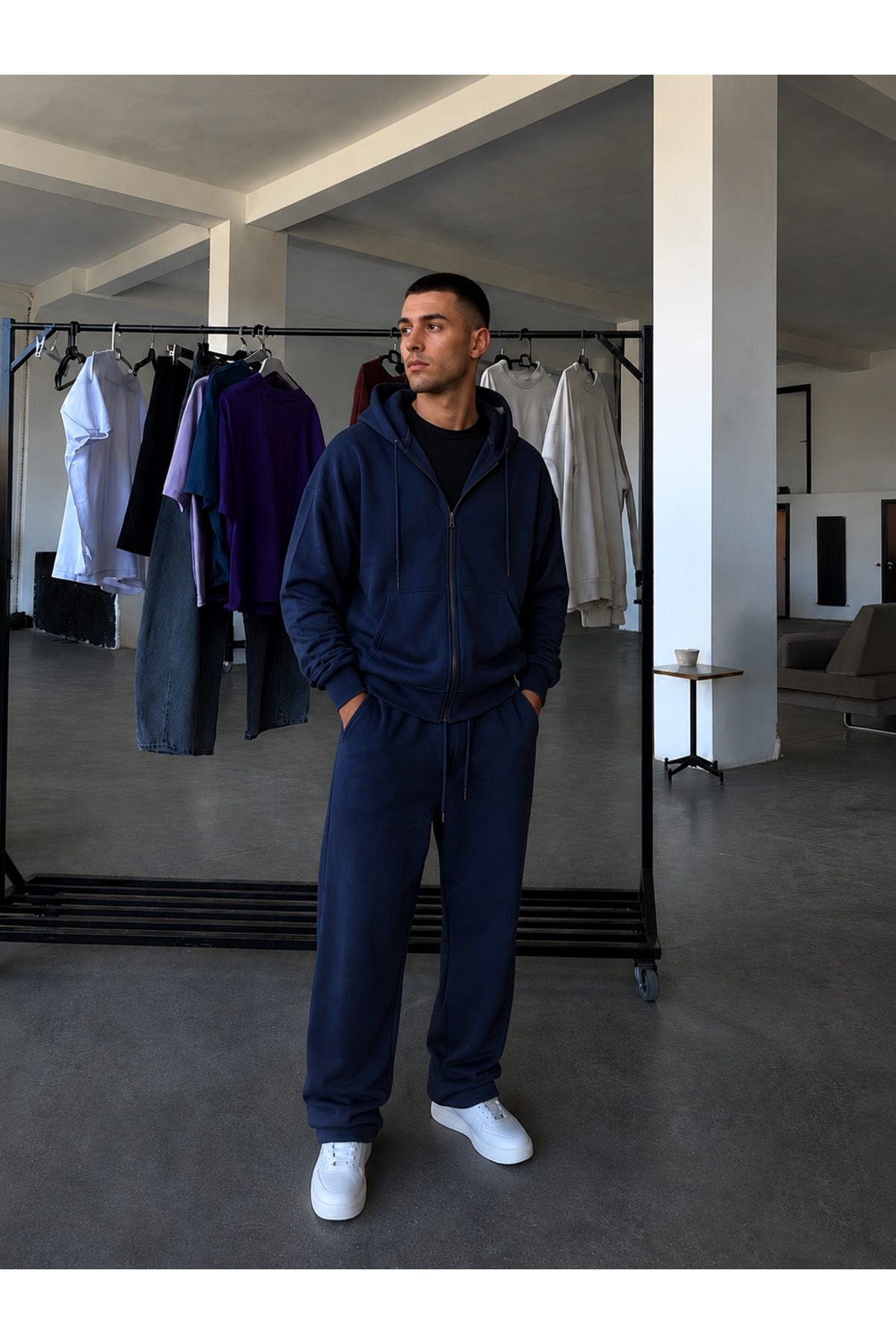BARLİZ Erkek Fermuarlı Bol Paça Baggy Oversize İkili Eşofman Takımı — سرمه‌ای BGHRTK2