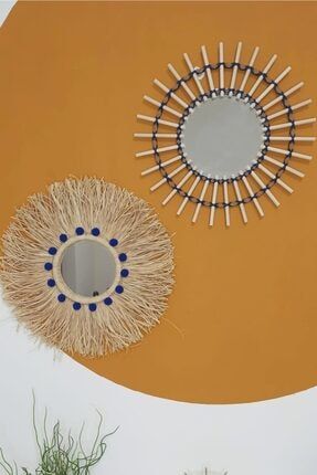 Lacivert Ponponlu Rafya Ayna & Bambu Çubuklu Ayna 2'li Set 79101000018191