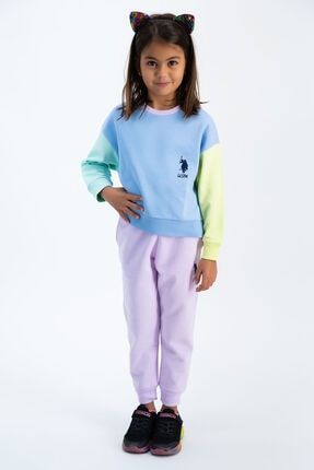 U.s. Polo Assn Bebek Mavisi Renkli Bloklu Kız Çocuk Ikili Takım US936-C