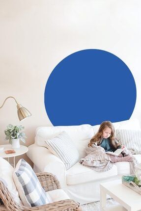 Yapışkanlı Dekoratif Duvar Folyosu Duvar Sticker Parlak Mavi Yuvarlak 110cm DF-004