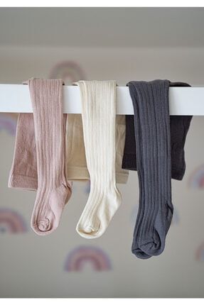 3'lü Külotlu Çorap Organik Pamuklu Çorap - Gri Pembe Krem KLCRP