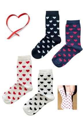 4 Çift Kadın Kalp Desenli 4 Mevsim Renkli Çorap /37-42 klpli4