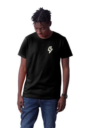 Şimşek Baskılı Siyah Basic Regular T-shirt TSFN0004