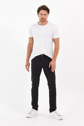 Jeans Örme Hamur Kumaş Dar Kesim Erkek Taşlamalı Füme Renk Kot Pantolon 30009