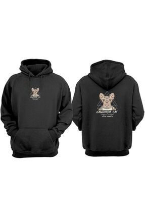 Unisex Kapşonlu Gangster Cat Siyah Sweatshirt YW13ER8H4D