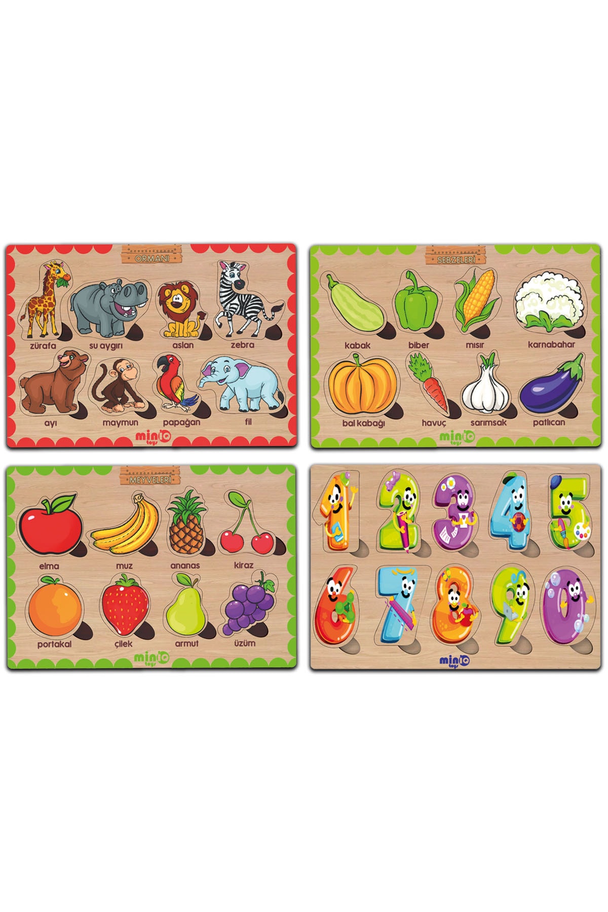 minİQ toys Ahşap Türkçe Orman Hayv.+sebzeler+meyveler+sayilar 4’lü Set Eğitici-öğretici Yapboz fotoğrafı 2 (önizleme)