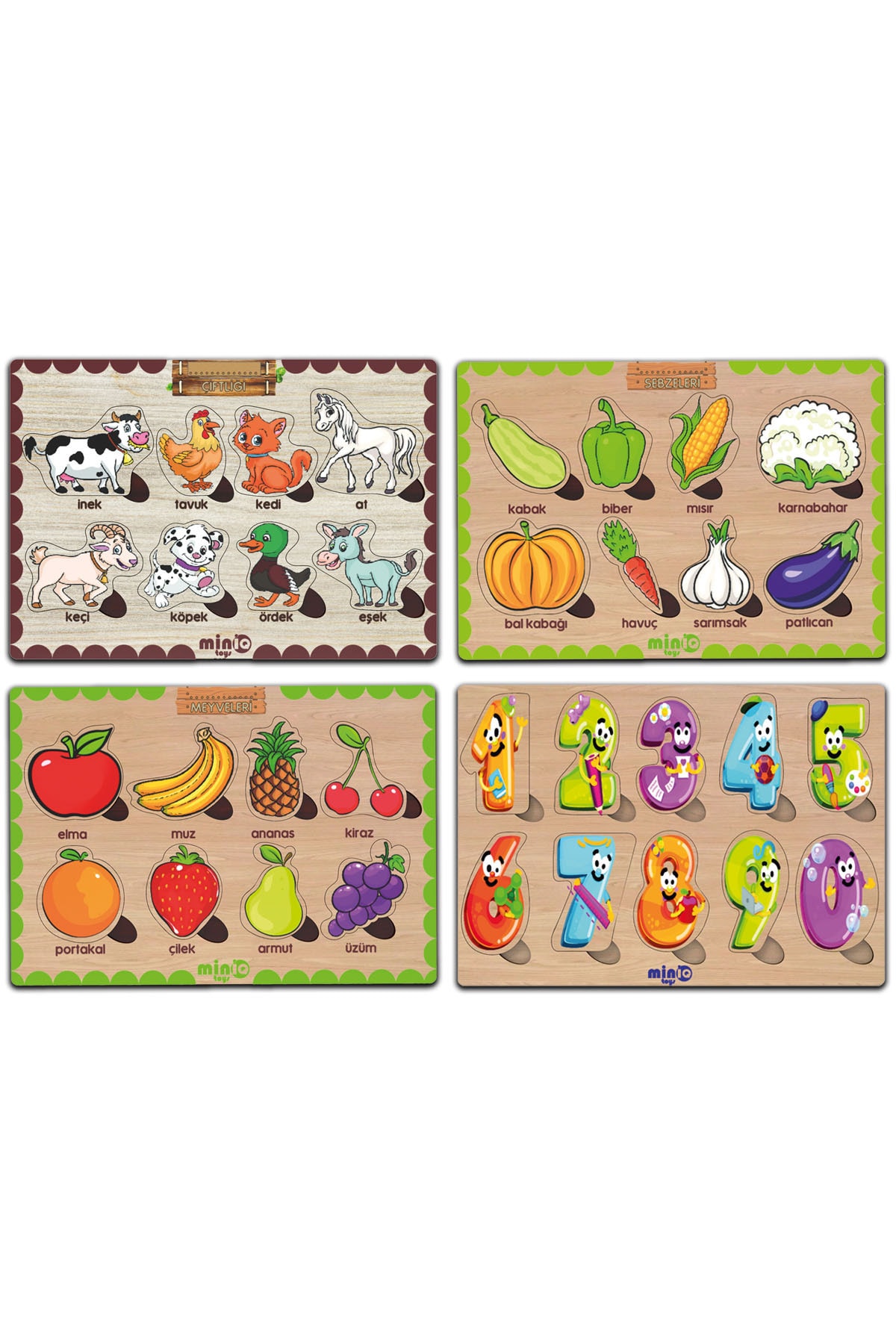 minİQ toys Ahşap Türkçe Ciftlik Hayv.+sebzeler-meyveler-sayilar 4’lü Set Eğitici-öğretici Yapboz fotoğrafı 2 (önizleme)