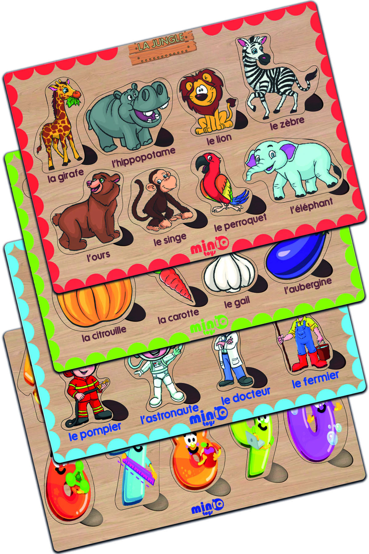 Wooden Turkish Forest Animals + Vegetables + Professions + Numbers Set of 4 Educational Puzzle