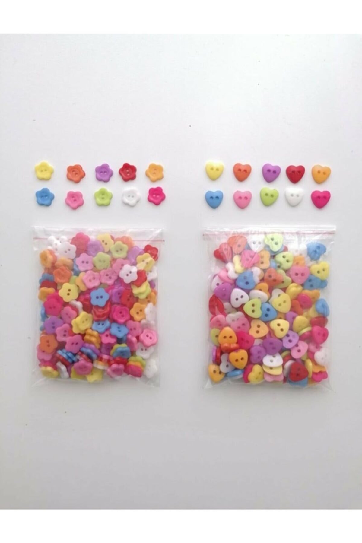 Sihirlihalka Amigurumi 50 Adet Kalp Ve 50 Adet Çiçek Düğme (10 Renk)