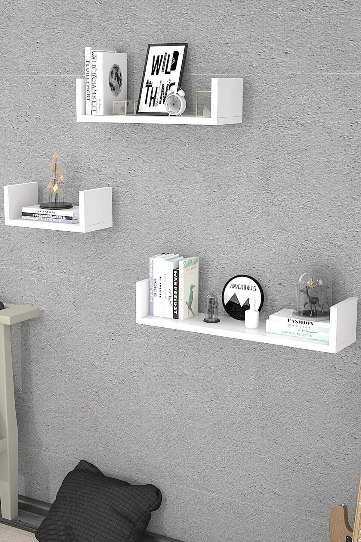 Egecan Mobilya-White Wall Shelf U Model Shelf Flying Shelf Hidden Shelf 2