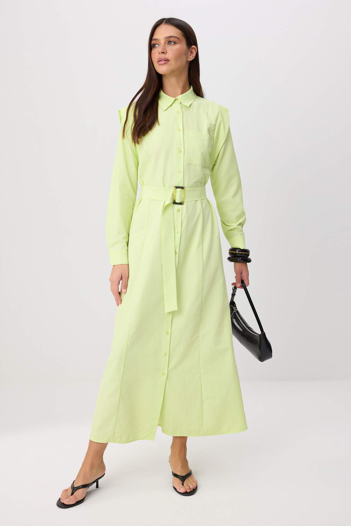 Trendyolmilla Modest Açık Yeşil Astarsız Düz Dokuma Elbise&Tulum Terrycotton Tesettür Elbise TCTSS25EB00134