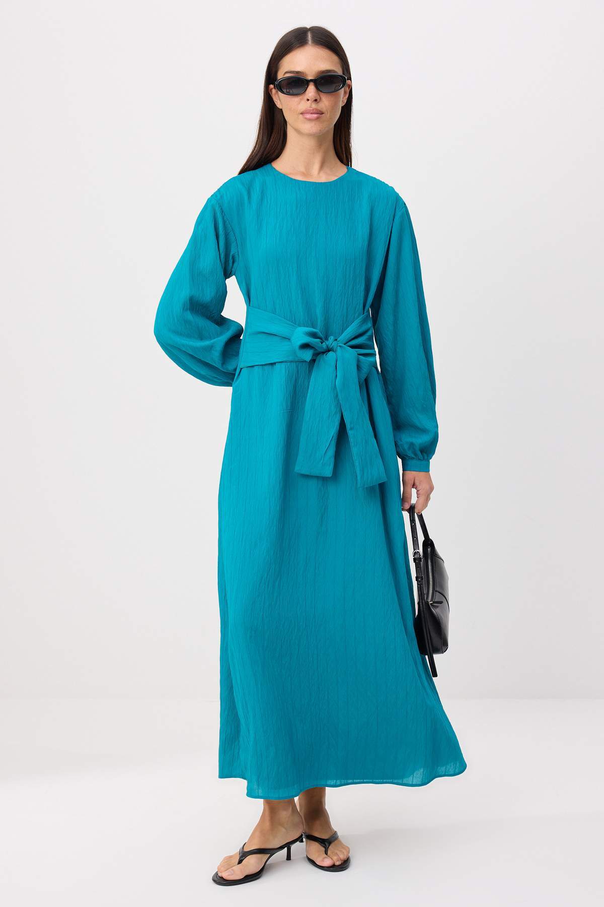 Trendyolmilla Modest Petrol Düz Dokuma Crinkle Tesettür Elbise TCTSS24EB00131