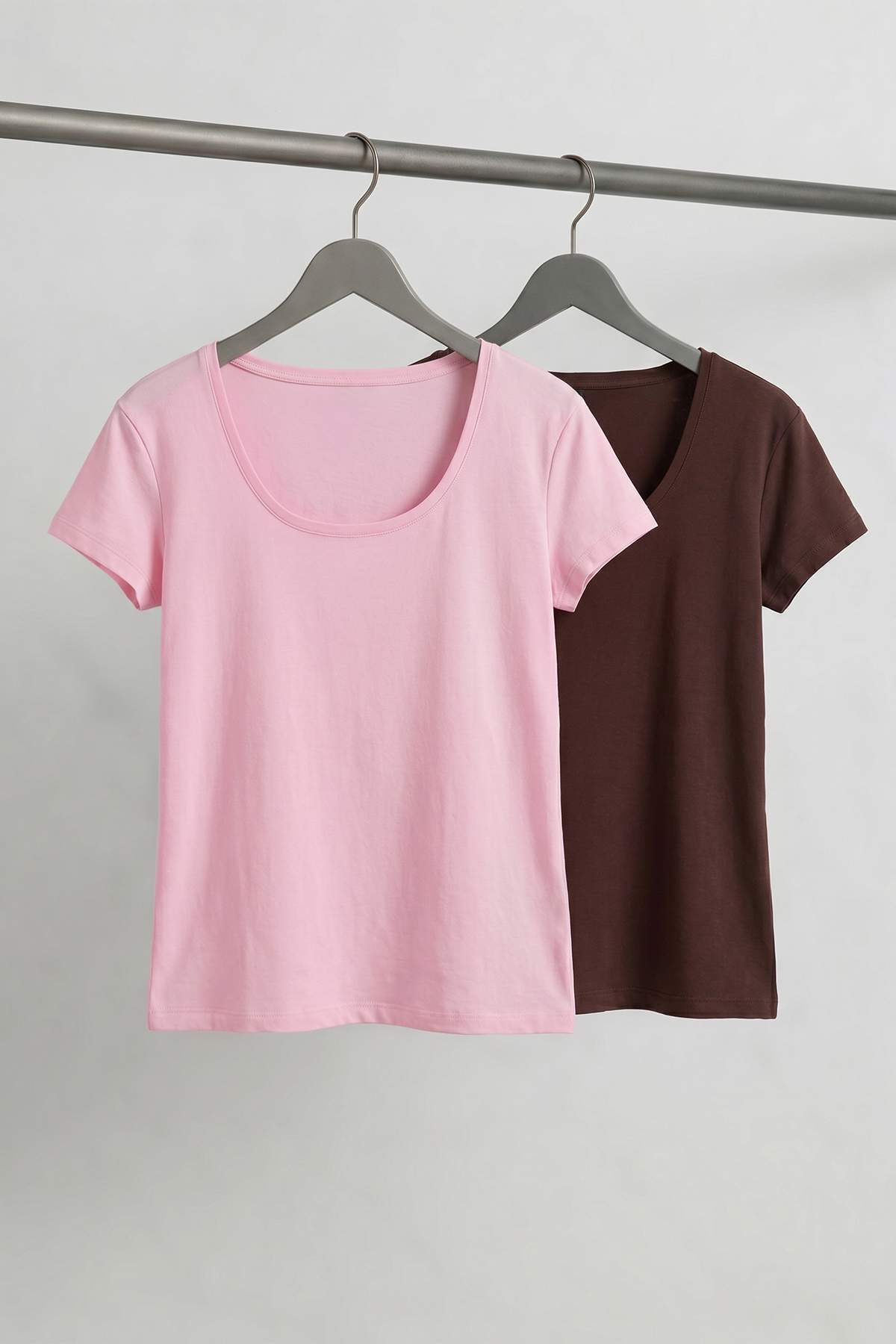 Trendyolmilla Curve Pembe-Kahverengi 2'li Paket Soft Basic Örme Büyük Beden Bluz TBBSS26AF00106