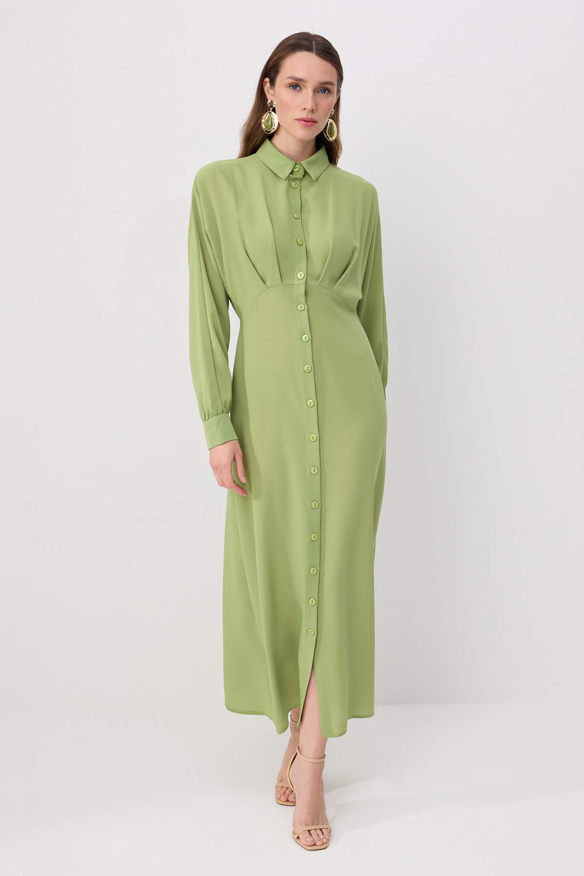 Trendyolmilla Modest Açık Yeşil Astarsız Düz Dokuma Elbise&Tulum Jessica Tesettür Elbise TCTSS24EB00011