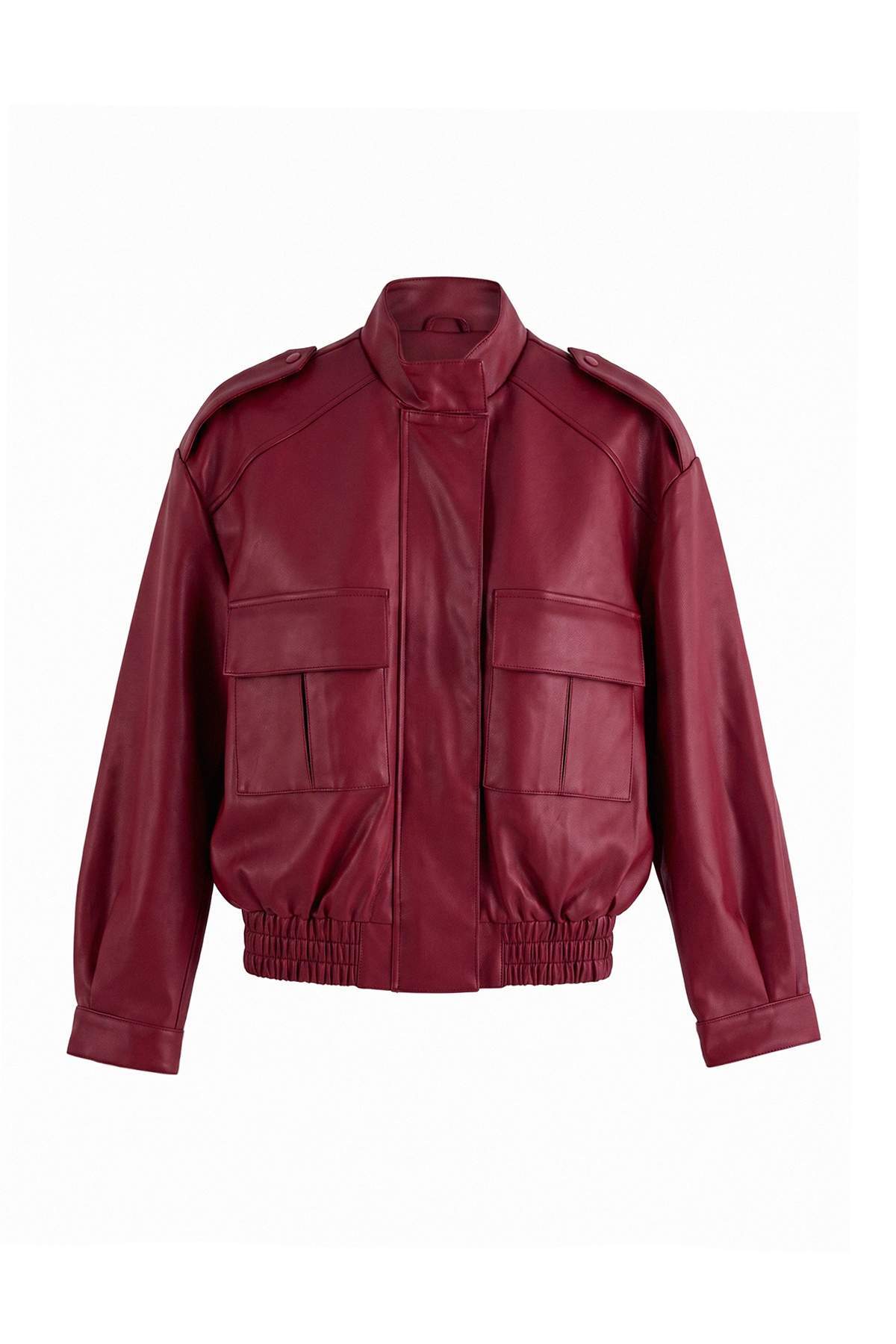 Trendyolmilla Bordo Oversize Kalıp Suni Deri Bomber İnce Ceket Mont TWOAW26MO00001