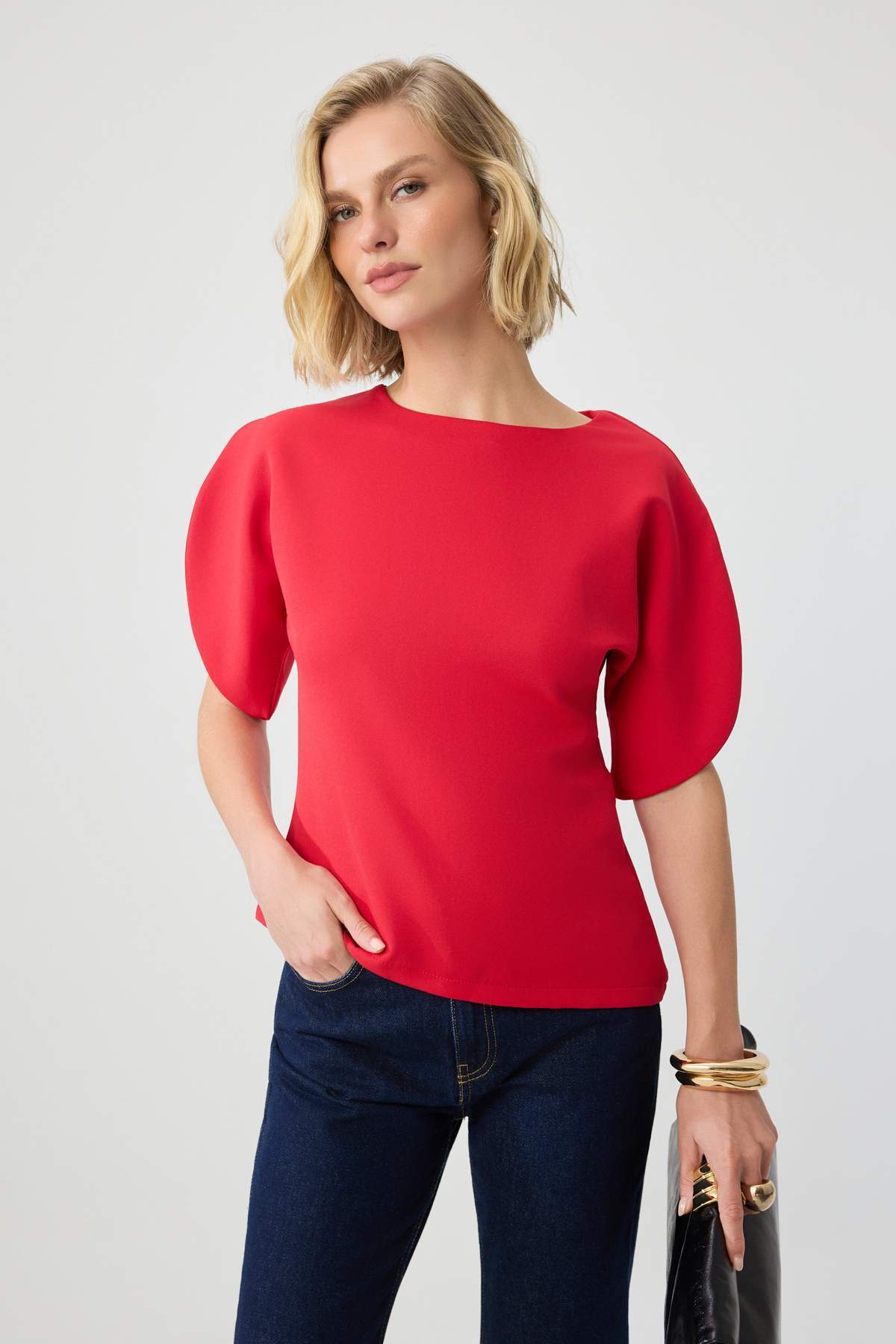 Trendyolmilla Kırmızı Asimetrik Dokuma Bluz TWOSS26BZ00777