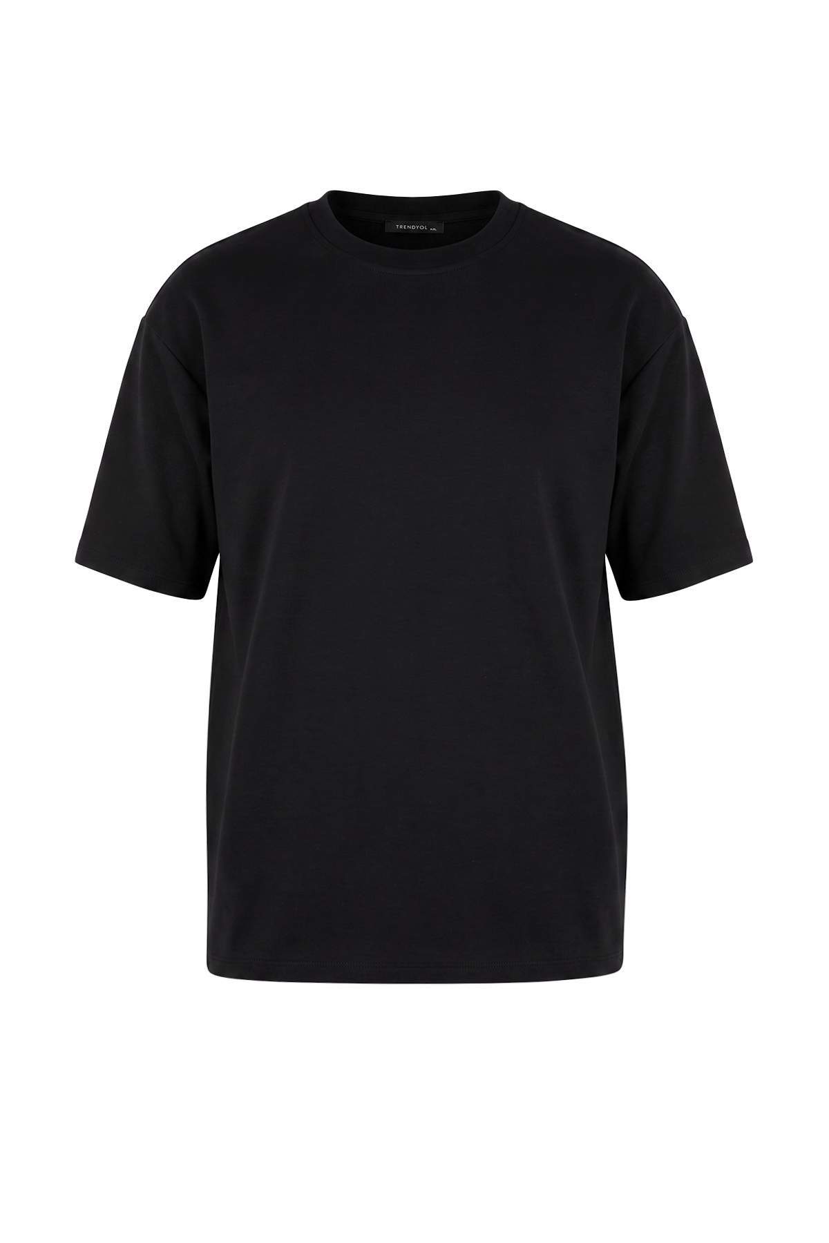 Trendyolmilla Man Büyük Beden Siyah Regular Düşük Omuz %100 Pamuk Basic T-Shirt TMNSS26BF00007