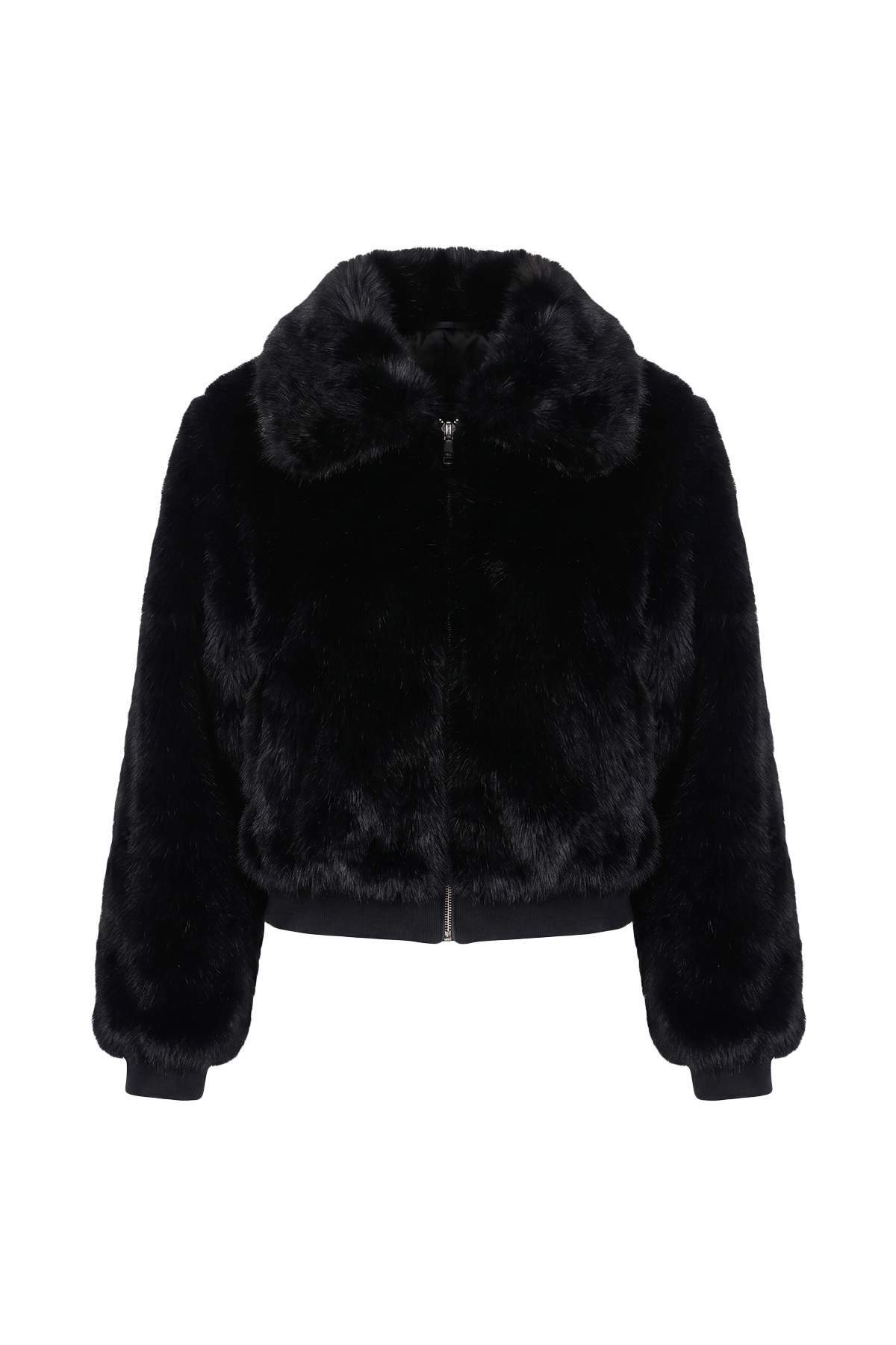 Trendyolmilla Siyah Oversize Kalıp Lastik Detaylı Bomber Kürk Mont TWOAW25MO00038