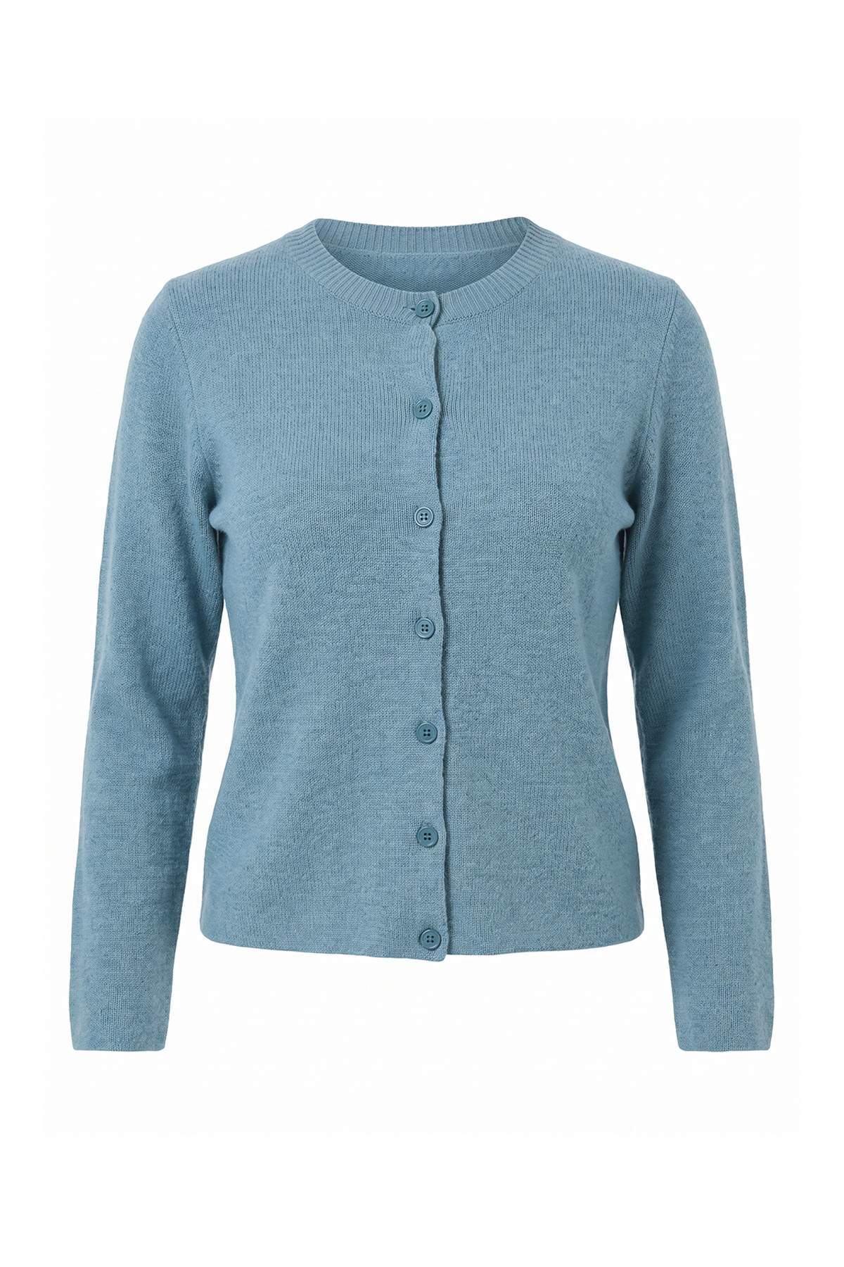 Trendyolmilla Wardrobe Essentials Mavi Bisiklet Yaka Yumuşak Basic Triko Hırka TWOAW27HI00101