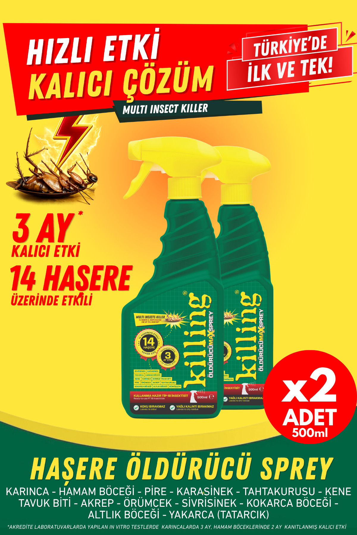 Killing Max Sprey 2’li Eko Set – Böcek İlacı 14 Haşereye Etkili, Karınca 3 Ay Kalıcı 2x500ml - Fiyatı, Yorumları