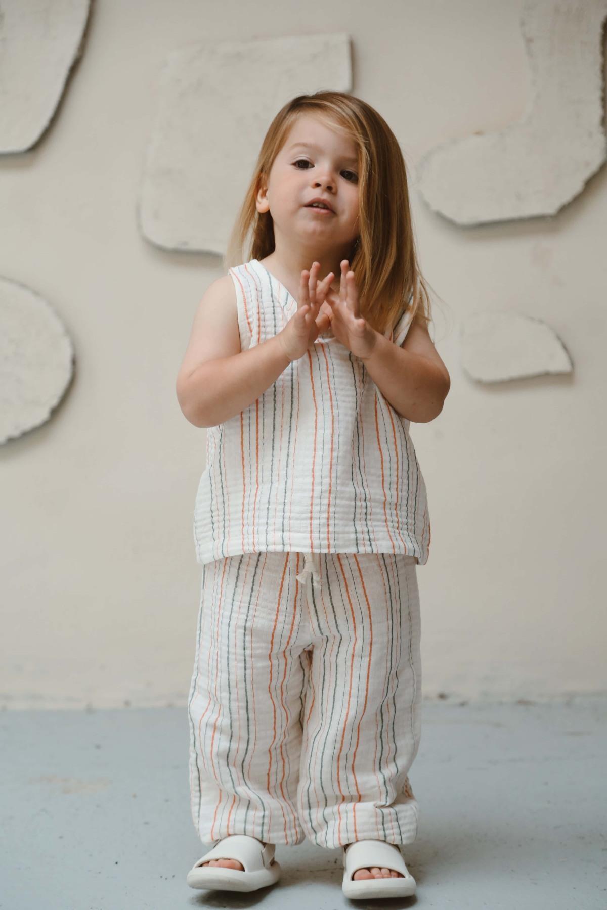 Orange-Green Striped Singlet and Pants Set