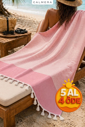 Calmera Çizgili Peştemal | Pamuk - Doğal Saçaklı | Plaj, Havuz, Spa, Sauna, S...