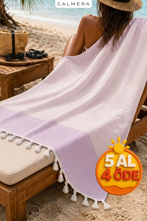 Calmera Çizgili Peştemal | Pamuk - Doğal Saçaklı | Plaj, Havuz, Spa, Sauna, S...