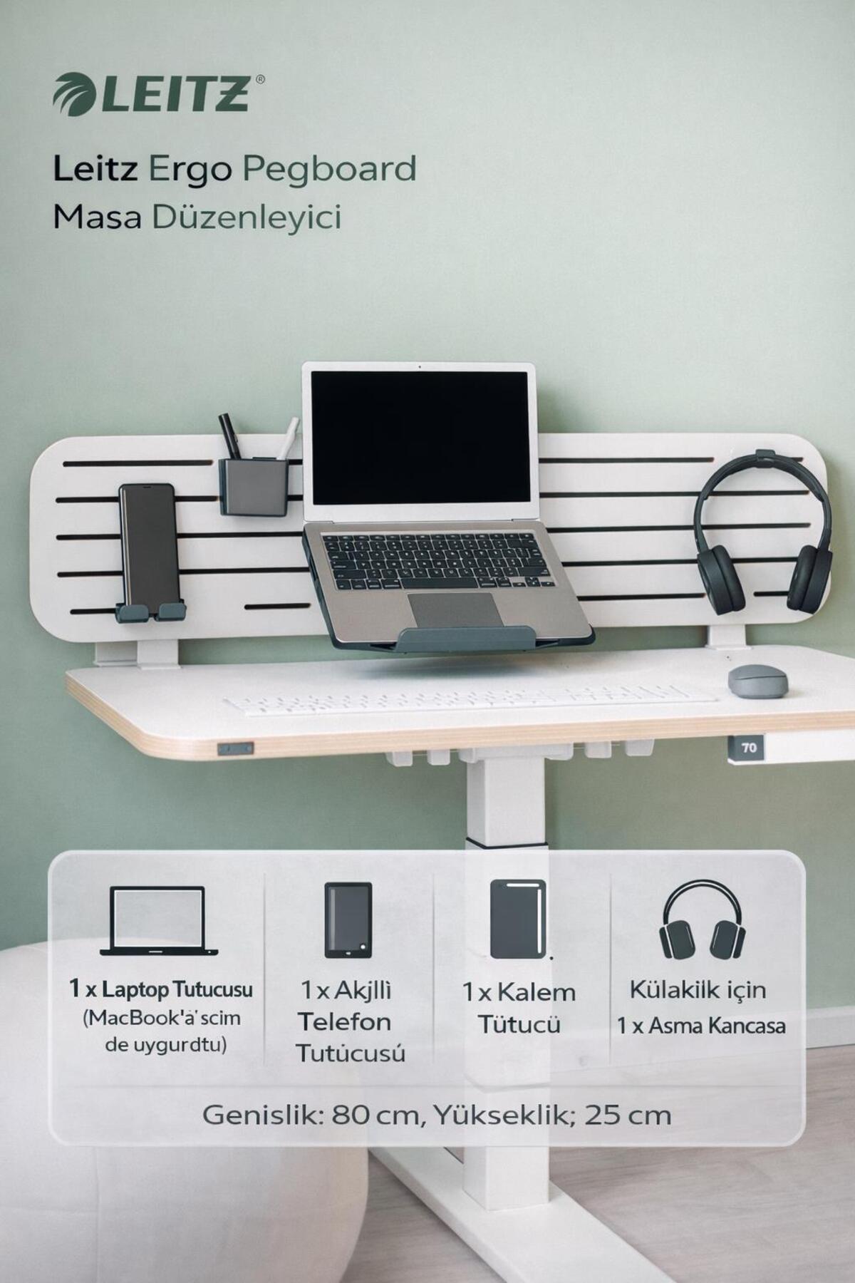 Leitz Ergo Pegboard Masa Düzenleyici, laptop tutuculu, 80x25 cm