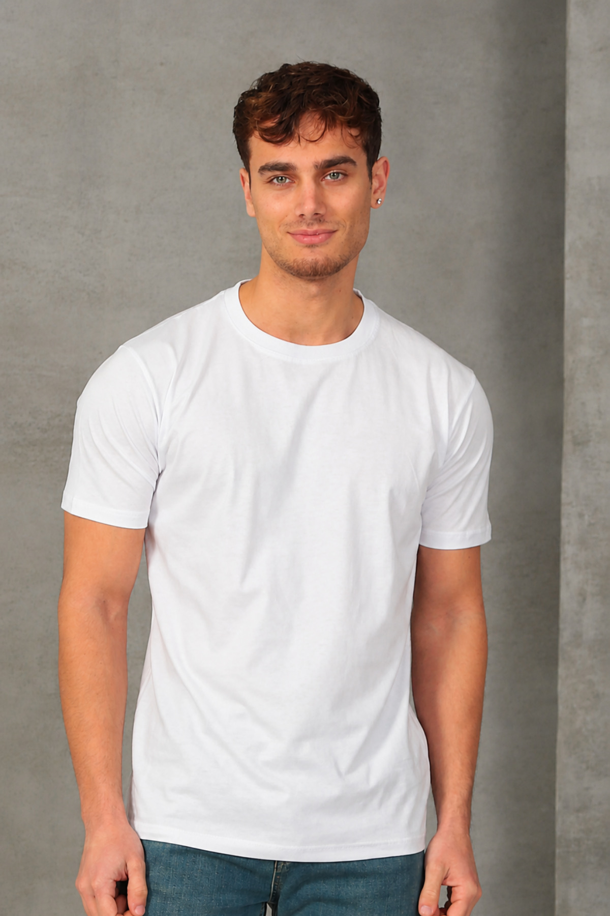 Men's Slim Fit Crew Neck 100% Cotton Slim Fit White Basic T-Shirt