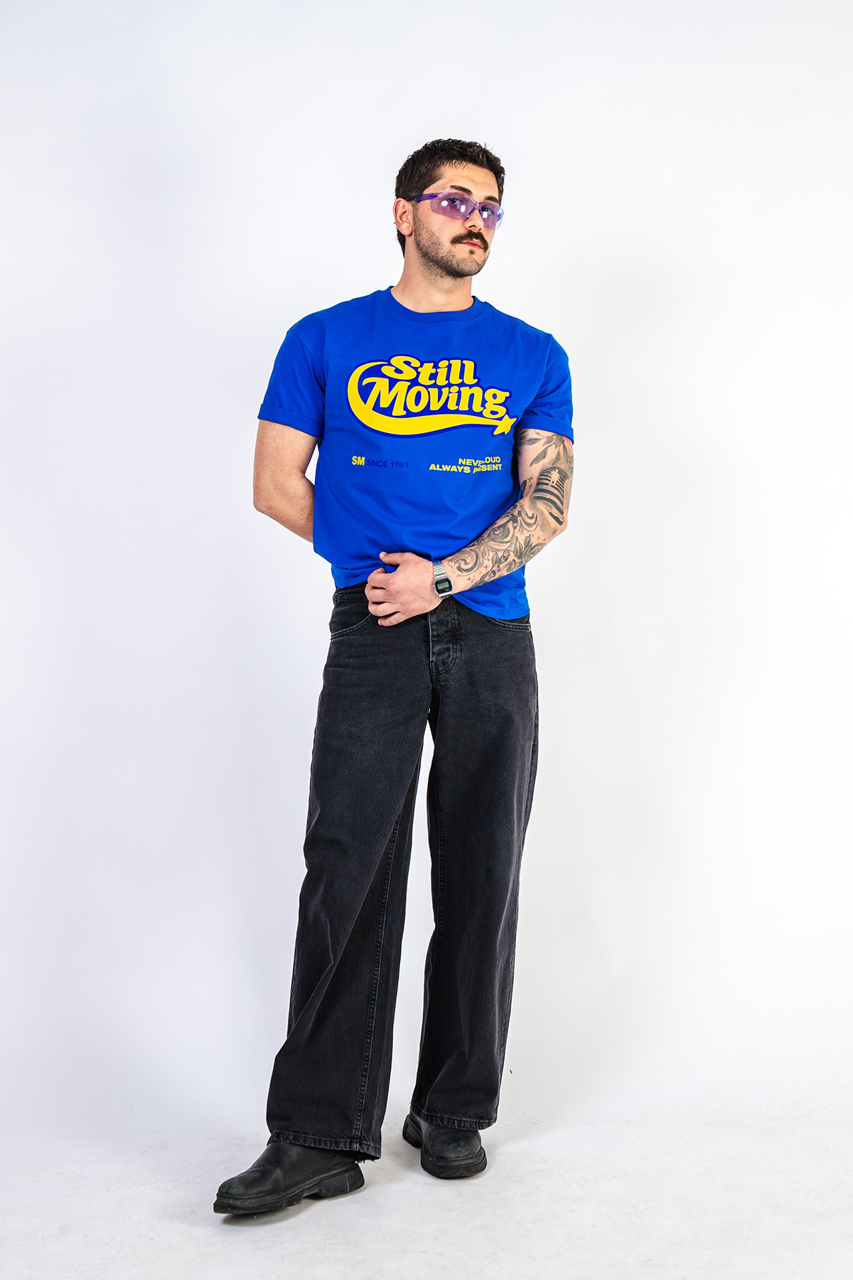 Sekizbiraltı Still Moving Baskılı Oversize Unisex Mavi Tshirt görsel 7