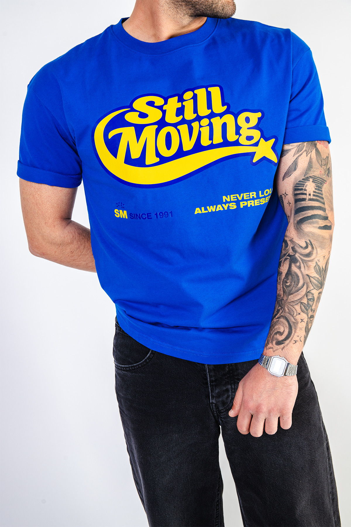 Sekizbiraltı Still Moving Baskılı Oversize Unisex Mavi Tshirt görsel 4