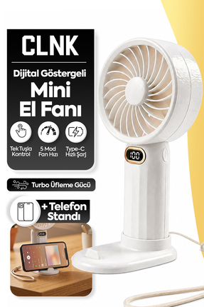 CLNK Dijital Ekranlı 5 Kademeli Turbo Üfleme El Ve Masa Fanı Taşınabilir Şarj...