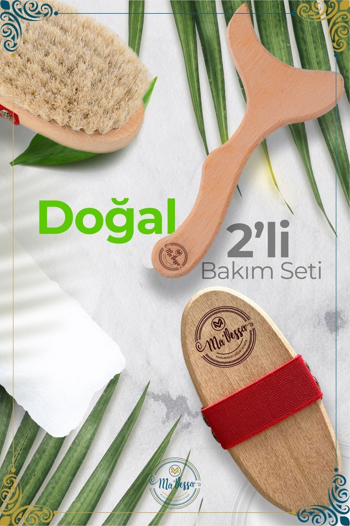 % 100 Doğal At Kılı Selülit Fırçası ve Masaj Aleti 2'li Doğal Bakım Seti — TYCKLK74UN169666564277902