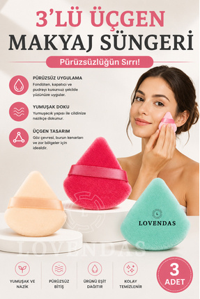 Lovendas 3 Adet Üçgen Makyaj Süngeri