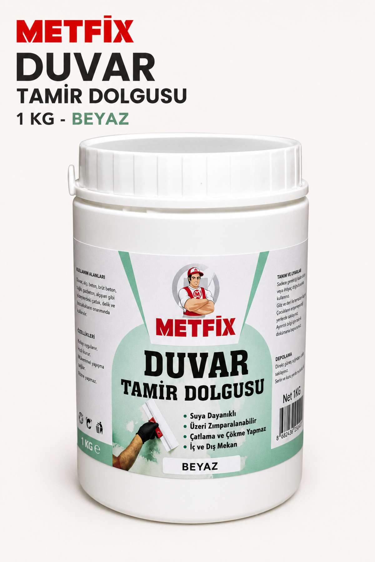 WALL REPAIR FILLING 1 KG - WHITE - WATER RESISTANT - CAN BE PAINTED OVER - DOES NOT CRACK AND COLLAPSE