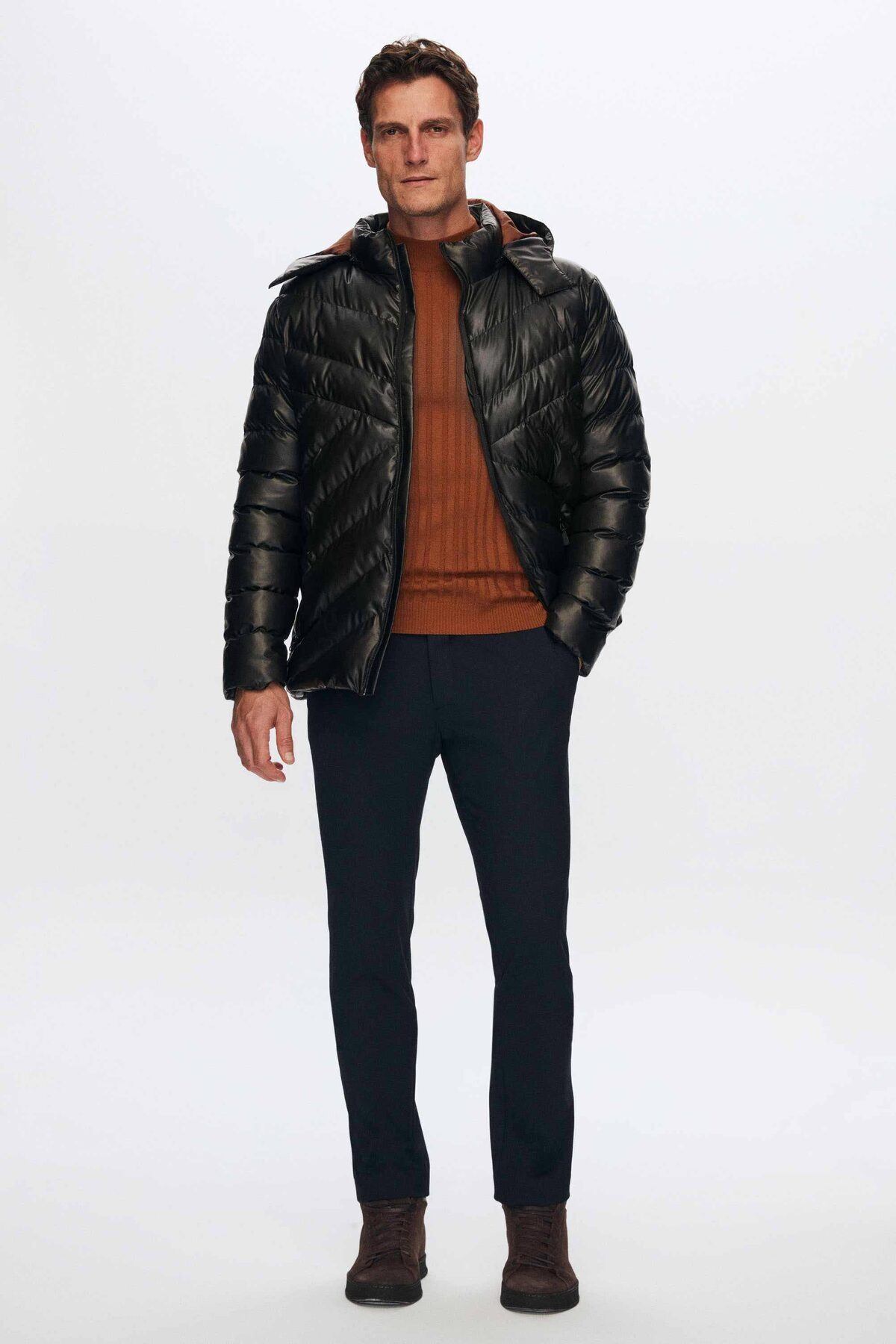 Ds Damat Slim Fit Kahverengi Su İtici Rüzgar Geçirmez Elyaf Dolgulu Deri Görünümlü Çıkarılabilir — قهوه‌ای 1HF07ORT01910 — تصویر 7 از 8