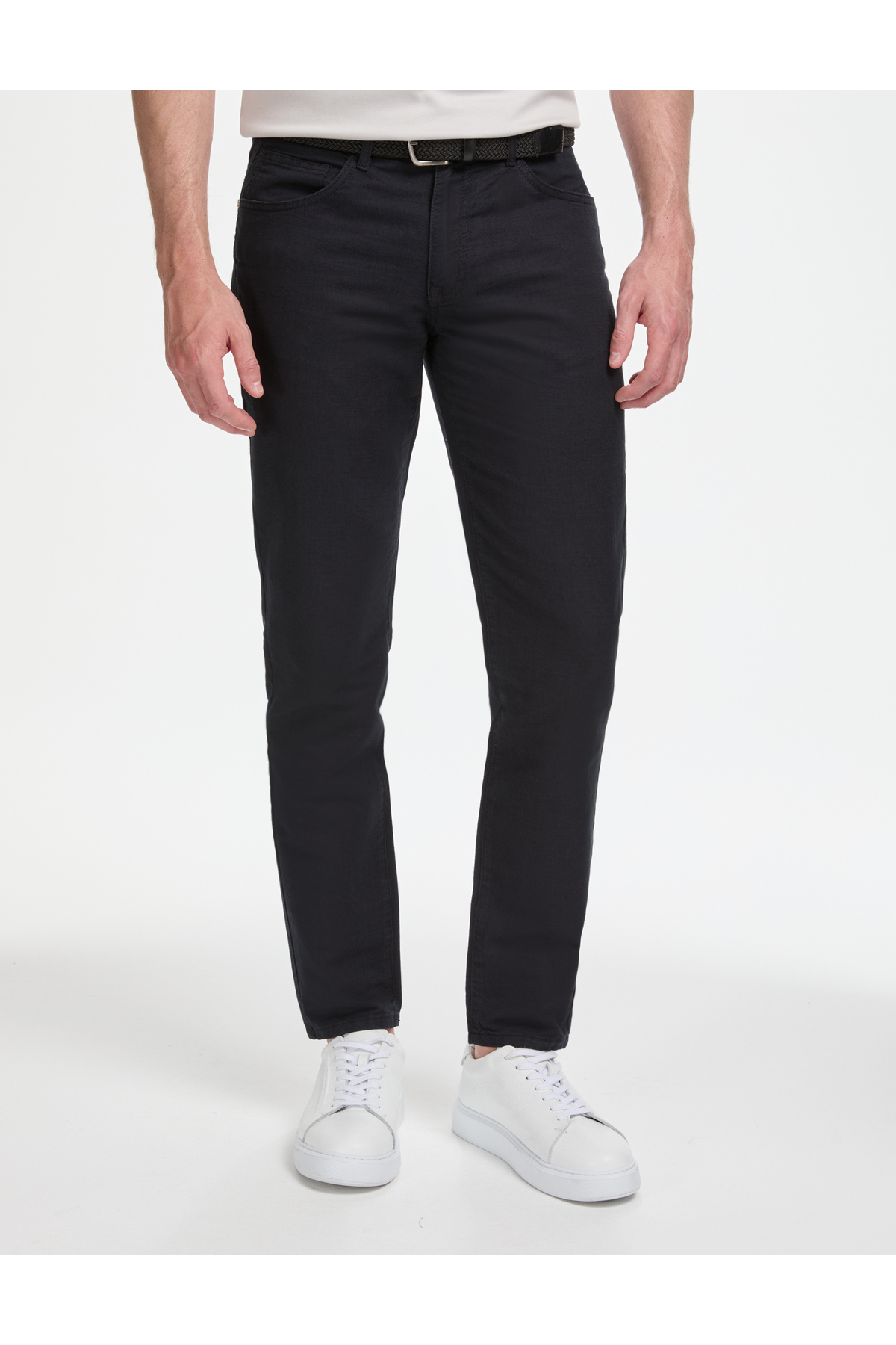 Pierre Cardin Siyah Slim Fit Keten Karışımlı Kanvas Pantolon 50268095-VR046 görsel 2