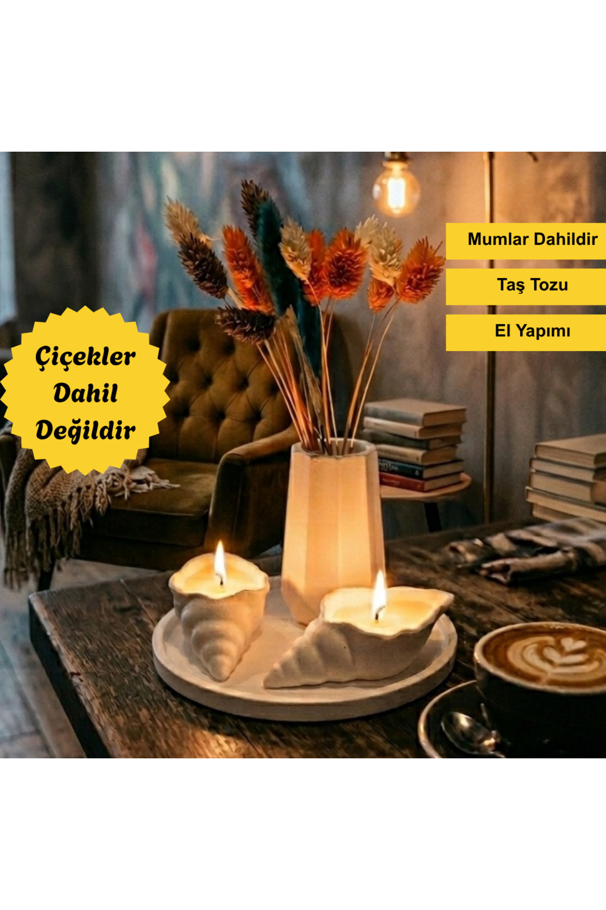 Decorative 4-Piece Decorative Wax Set - Round Tray with Gift Oyster Wax, Vase