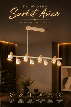 Elvora Home Modern (PREMİUM) Avize Sarkıt Spot Ahşap Detaylı Şık Salon Mutfak...