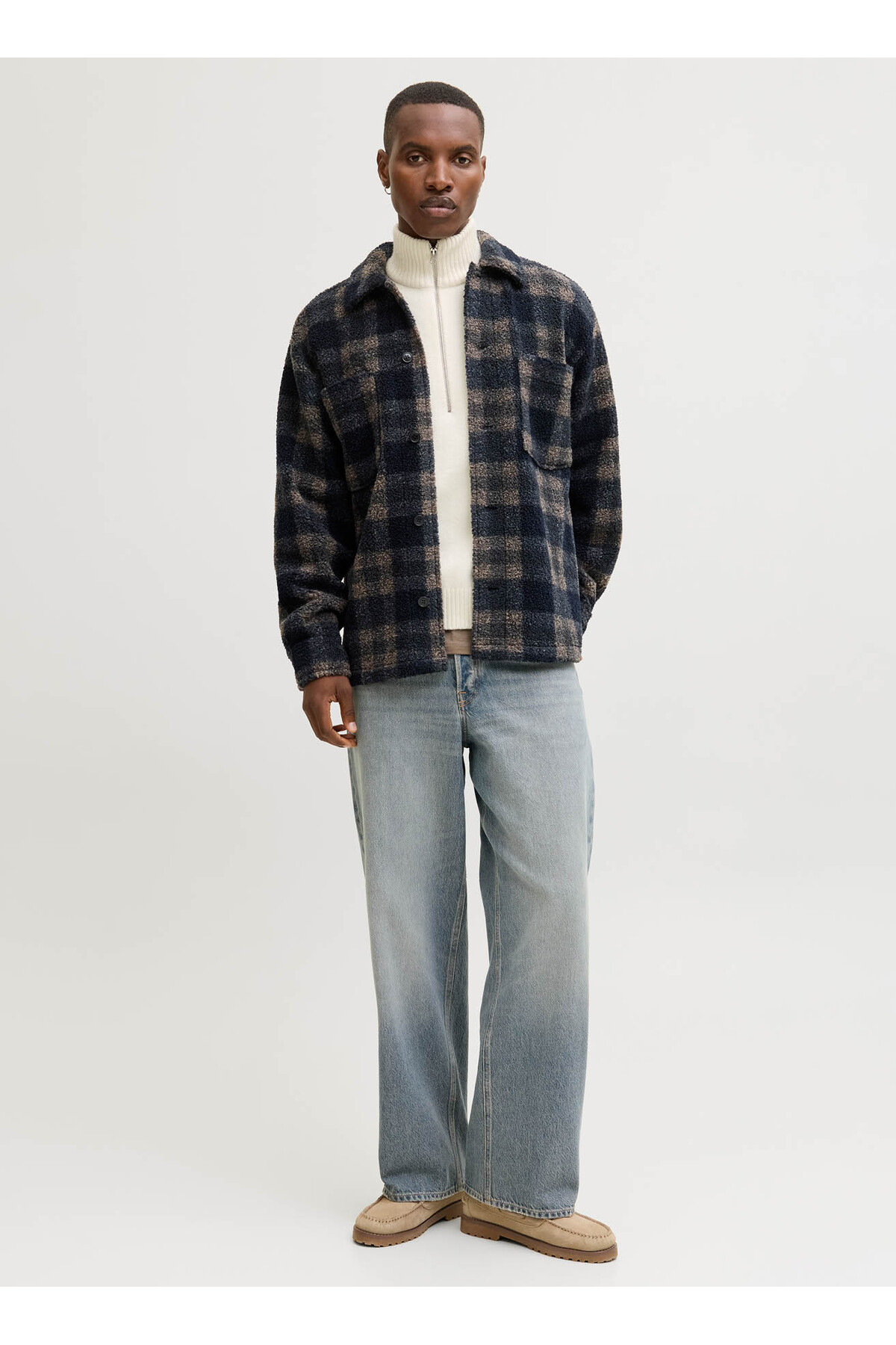 سویشرت گشاد مردانه سفید JORNORREBRO KNIT HALF ZIP SN جک اند جونز سویشرت Jack & Jones