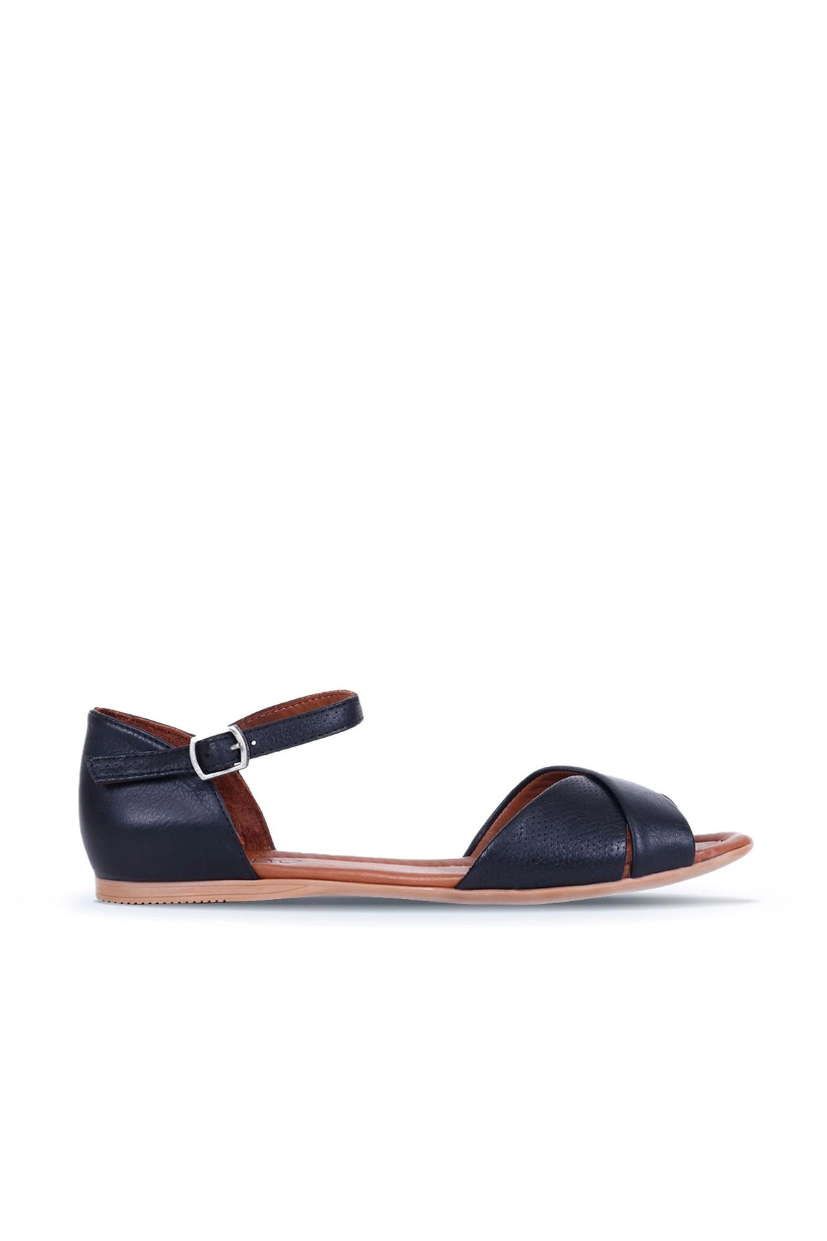 Black Leather Women's Flat Sandals 01wl1217