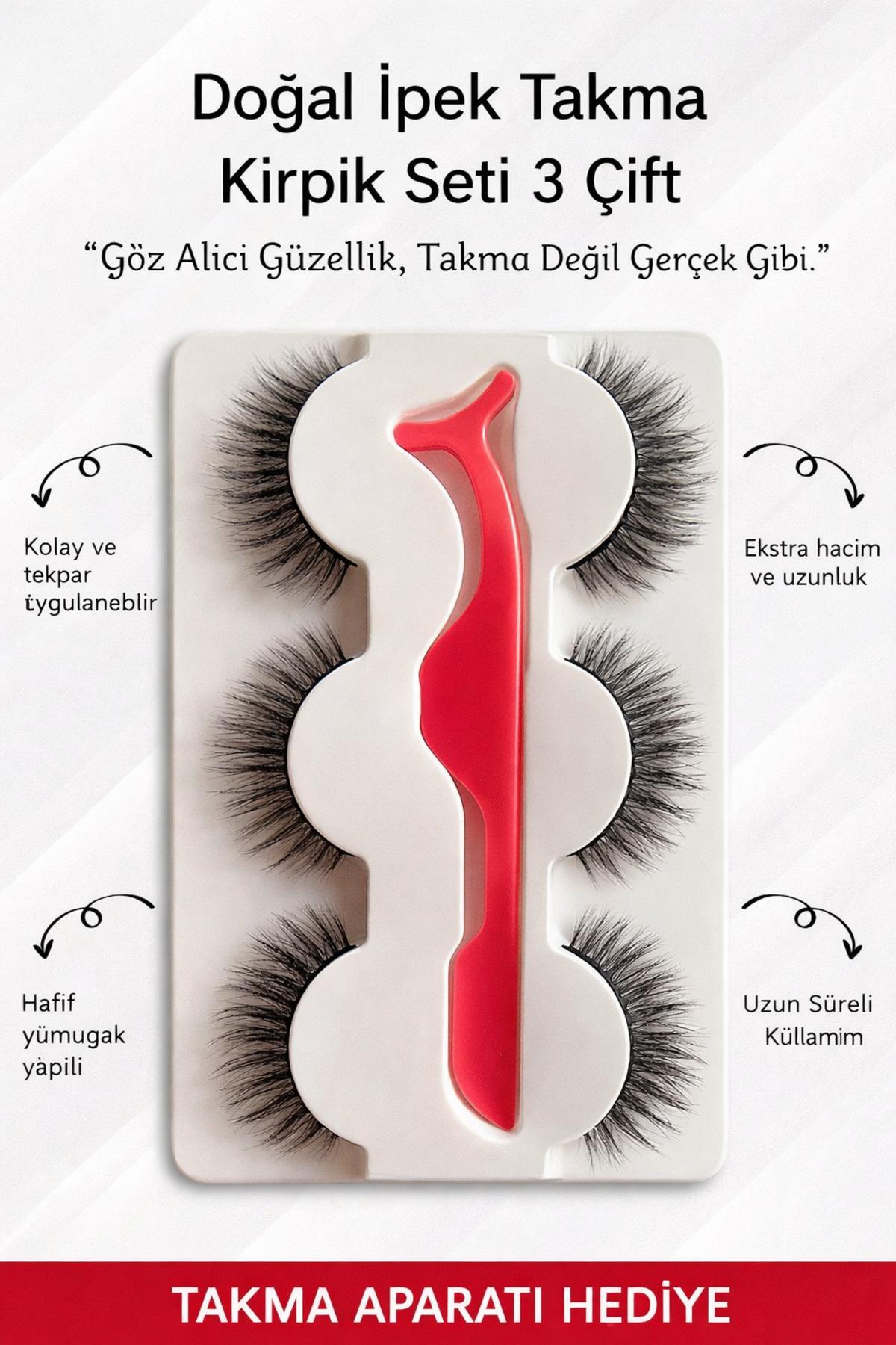 eyelash Doğal Ipek Takma Kirpik 3 Çift Kirpik Takma Aparatı 3d-48