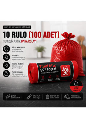 EFTAPLAST Tıbbi Atık Poşeti 100 Micron (10 RULO 100 ADET)
