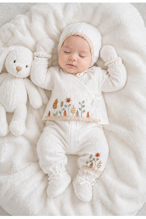 BYS BABY FASHION Mevsimlik Çiçek Nakışlı Yenidoğan Kız Bebek Müslin 10 lu Has...
