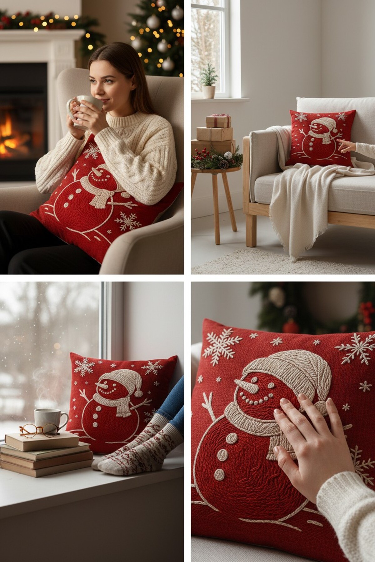 4Pcs Digital Printed Punch Punch Embroidery Pattern Square Throw Pouch