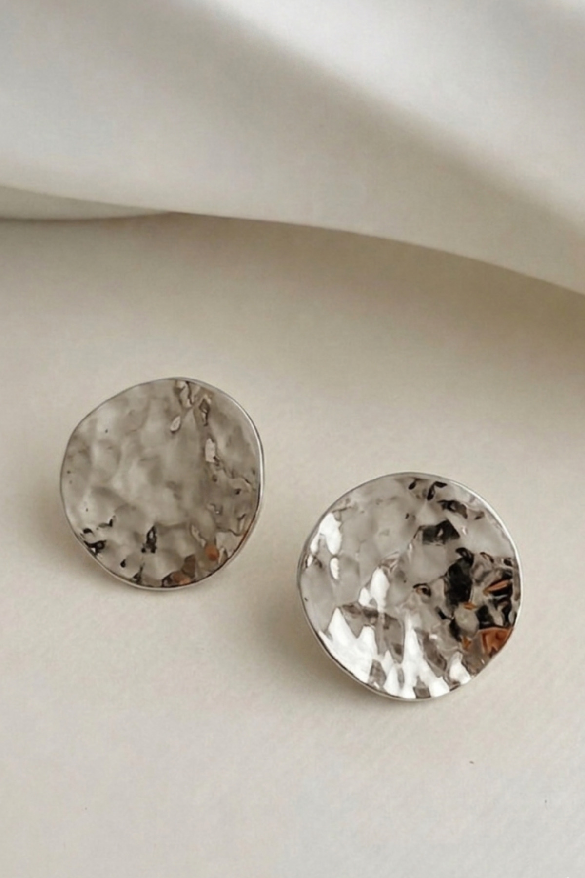 Silver Ring Earrings with Asymmetrical Texture