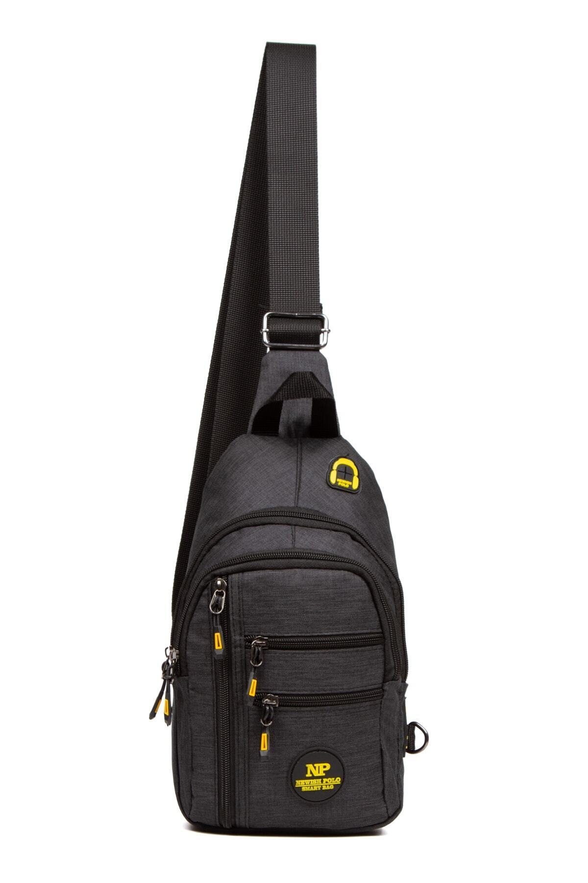 NEWISH POLO ACCESSORIES Unisex Keten Kumaş Siyah Su Geçirmez Kulaklık Usb Çıkışlı Bel Ve Çapraz Omuz Çanta Göğüs Seyahat görsel 3