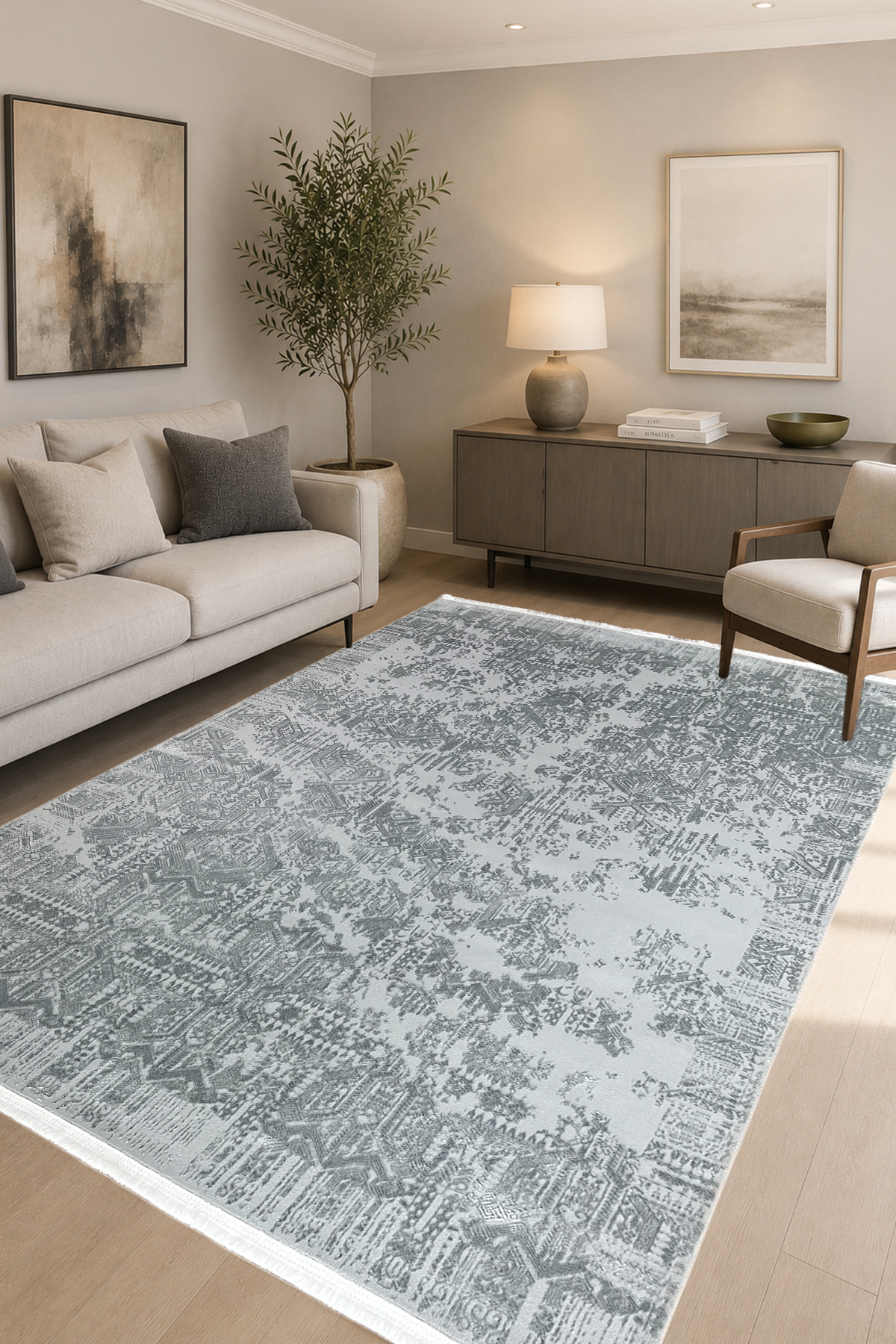 4 Square Meters - 6 Square Meters Bamboo Style Modern Woven Living Room Kitchen Rug Antiallergic Grey