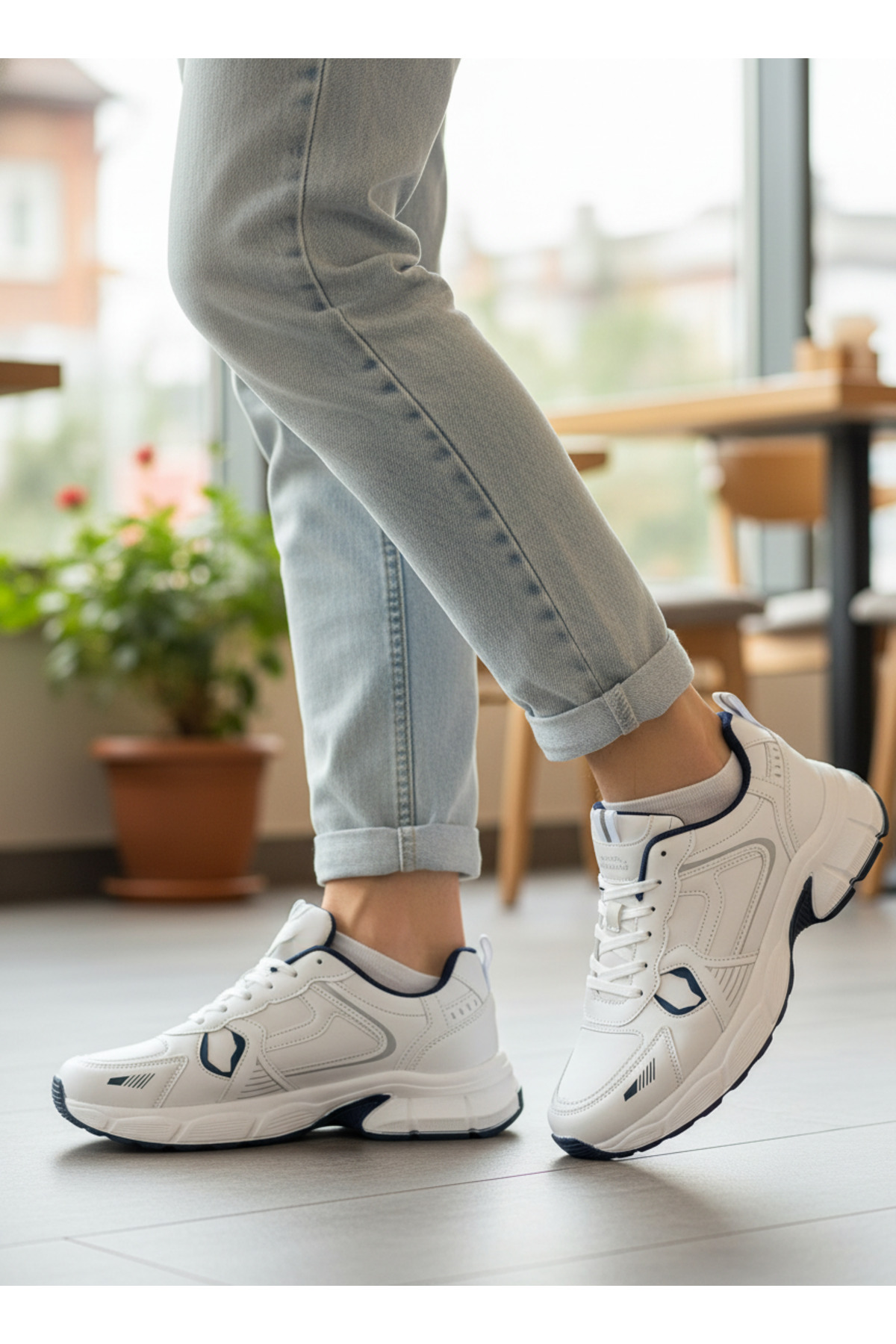 Beyaz/lacivert 7450 Kışlık Suni Deri Unisex Spor Günlük Ayakkabı Sneaker